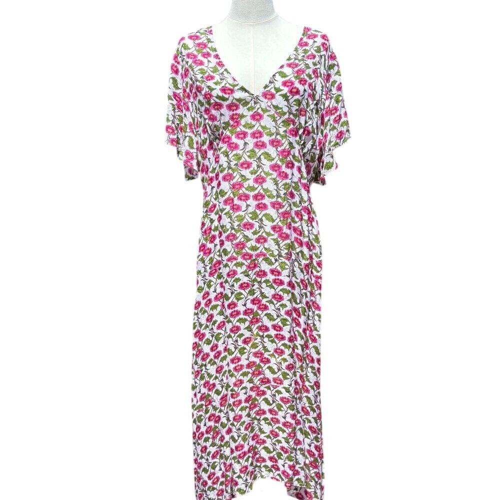 Roller Rabbit L‎ Silk Floral Maxi Dress Pink Green Boho Chic